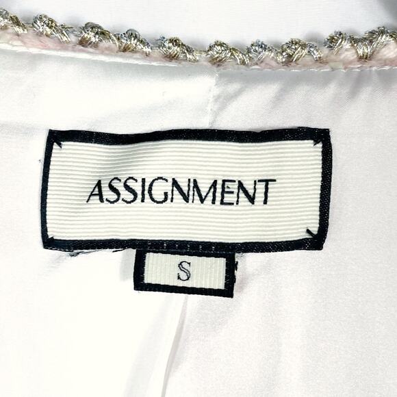 Assignment‎ Bridgette Mini Dress Pink Check Tweed Silver Trim Long Sleeve Sz S - Picture 9 of 14